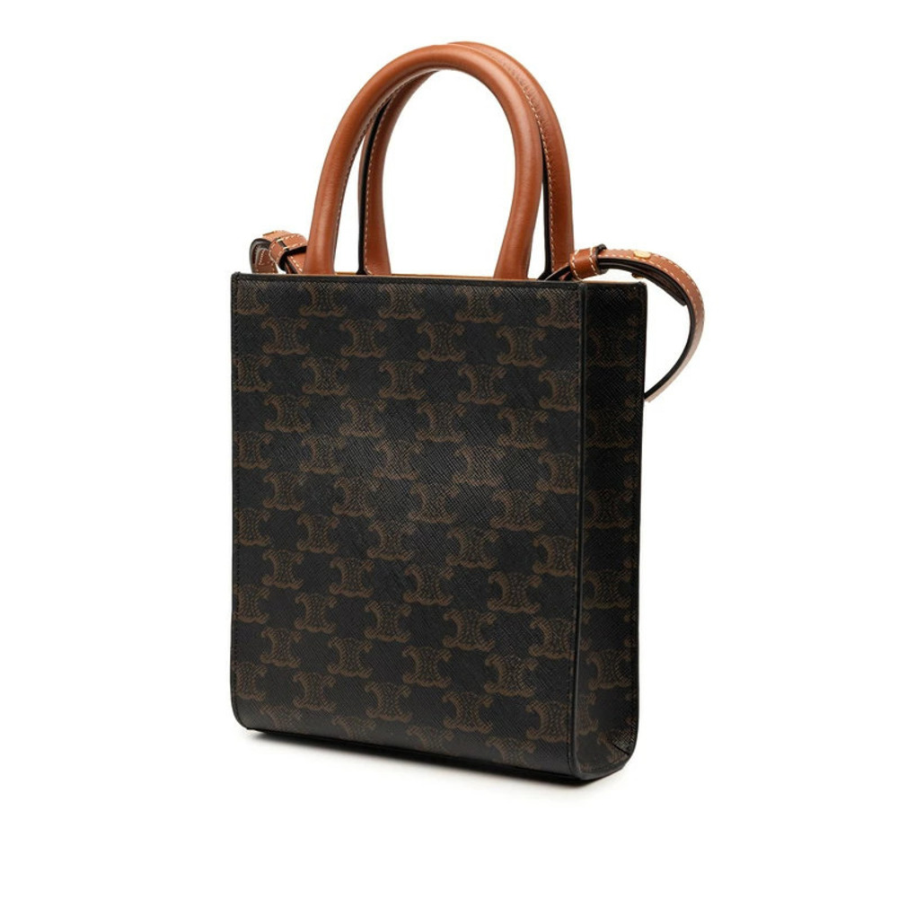 Celine Vertical Cabas Handbag Shoulder Bag Brown Black Leather - Picture 2 of 6